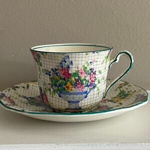 VTG Royal Winton China "Pelham" Grimwades Teacup & Saucer, Floral Pixel